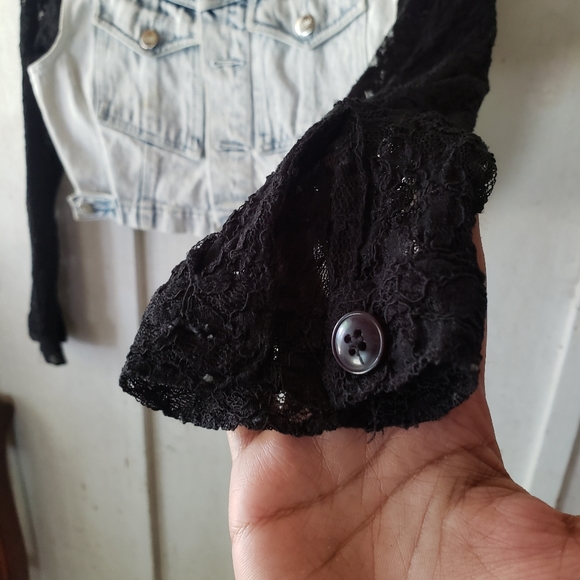 80s 90s Denim Jean Jacket Cropped Acid Bleached s - Picture 3 of 7